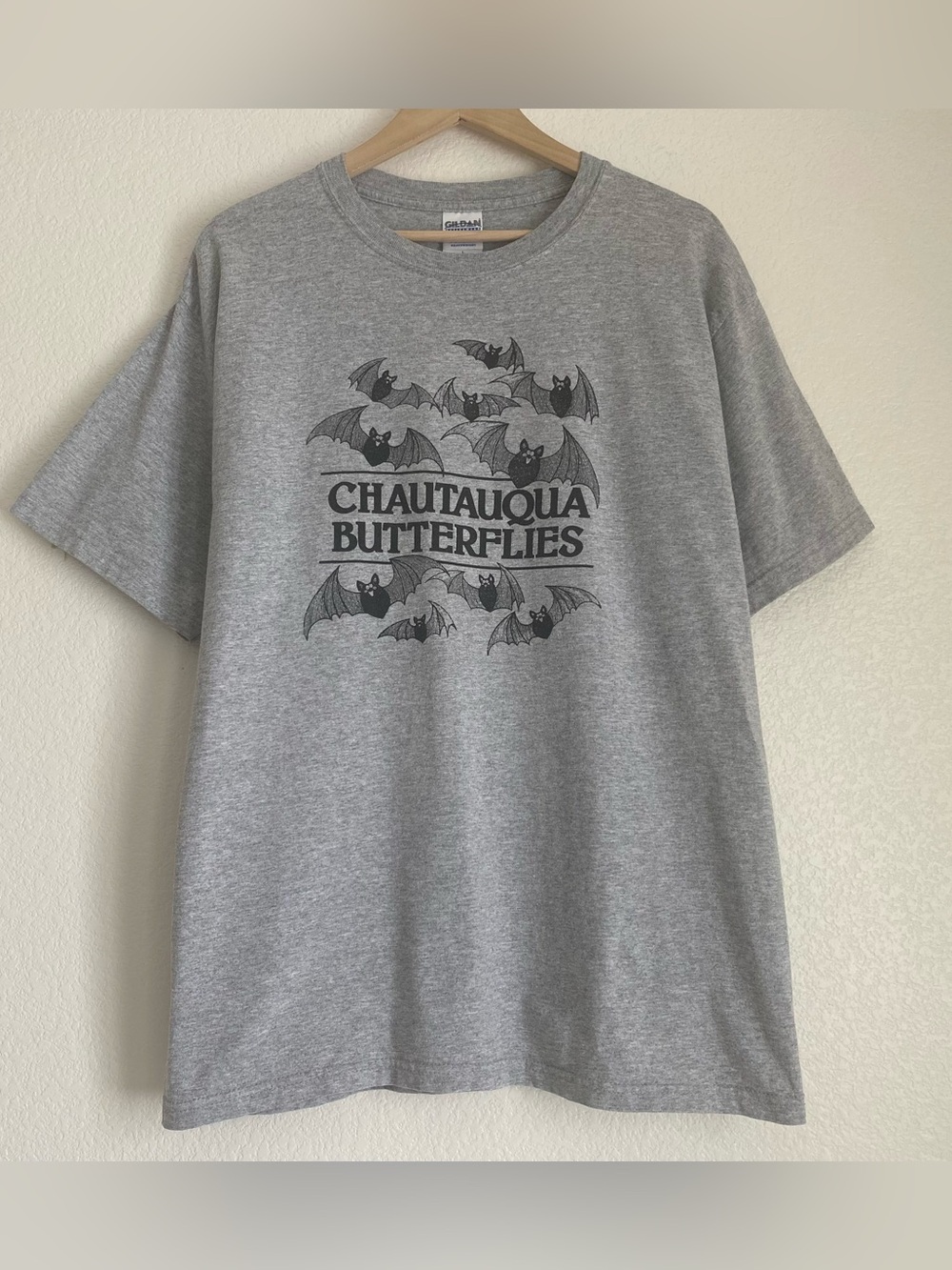 Y2K Chautauqua Butterflies t-shirt, grey, L